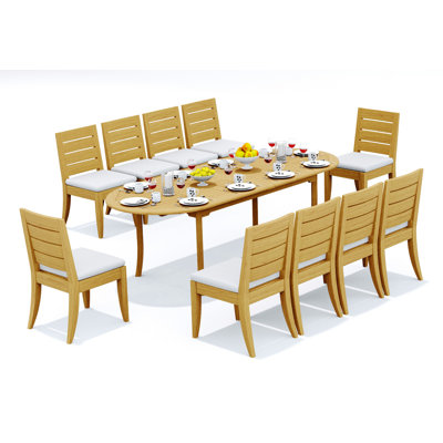 Seats Grade-A Teak Wood Dining Set: 94" Double Extension Oval Table And Atnas Arm Chairs #11AT2208