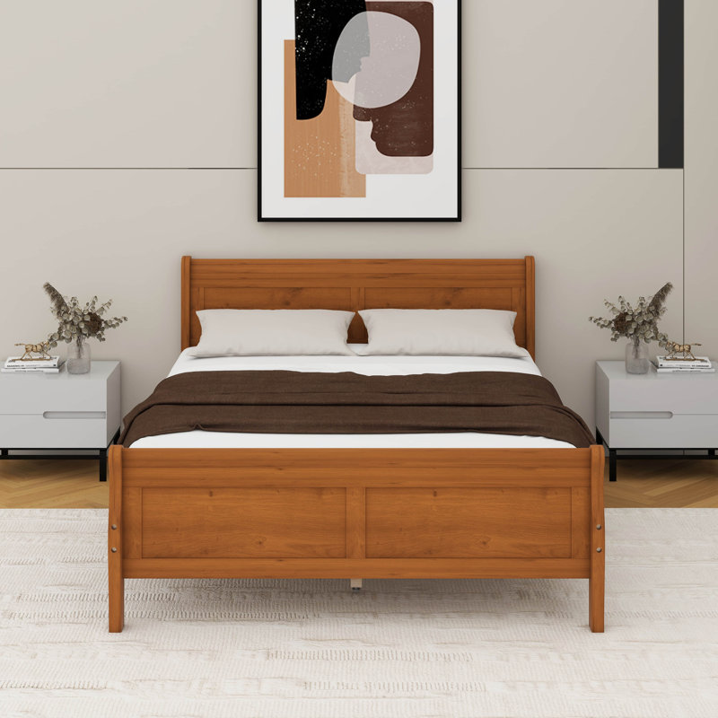 Queen Size Wood Platform Bed With Headboard, Queen, Oak