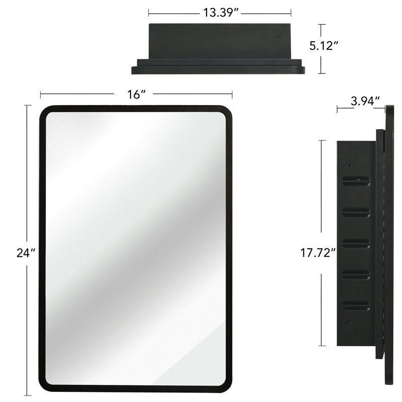 Armoire à miroir ou cadre mural noir en métal, 24.12"