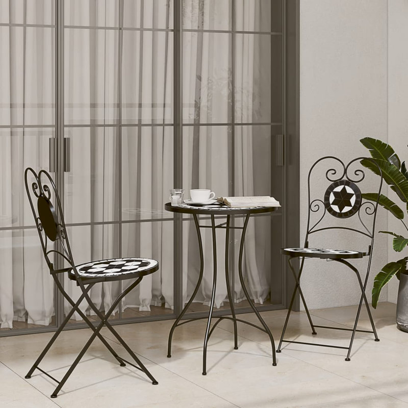 Foldable Garden Chair Set, Black and White