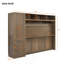Lit escamotable pleine grandeur avec garde-robe, tiroirs et tablettes ouvertes, bois antique