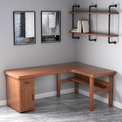 Brown L-Shaped Solid Wood Executive desk with drawers desk