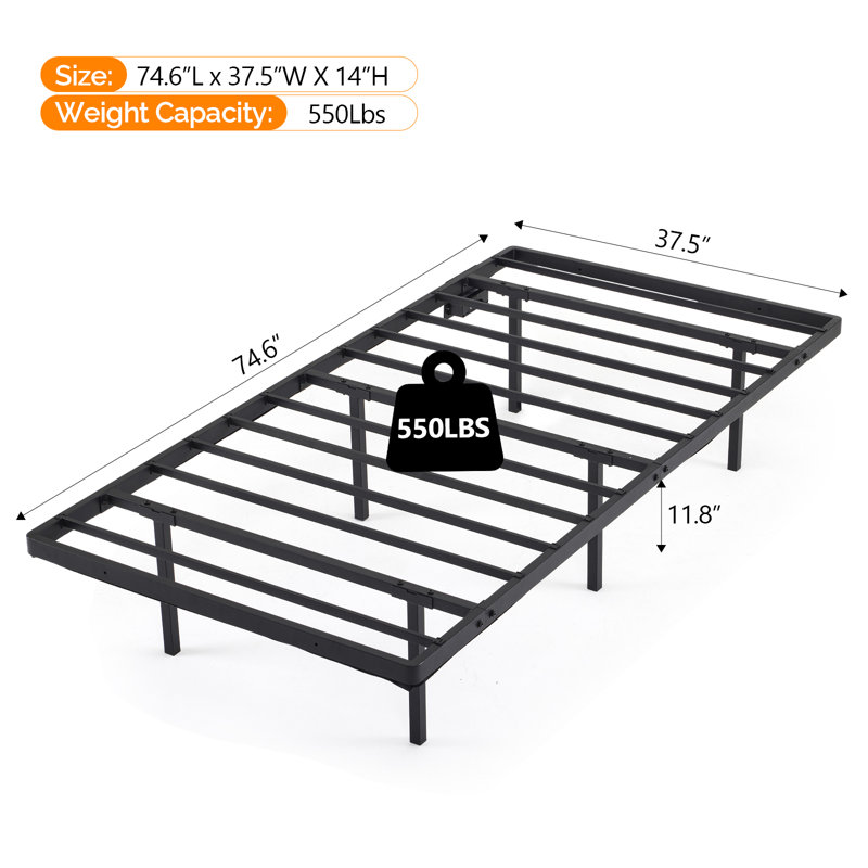 14 In. Floating Bed Frame With Usb Charging Station/Led Light, Twin