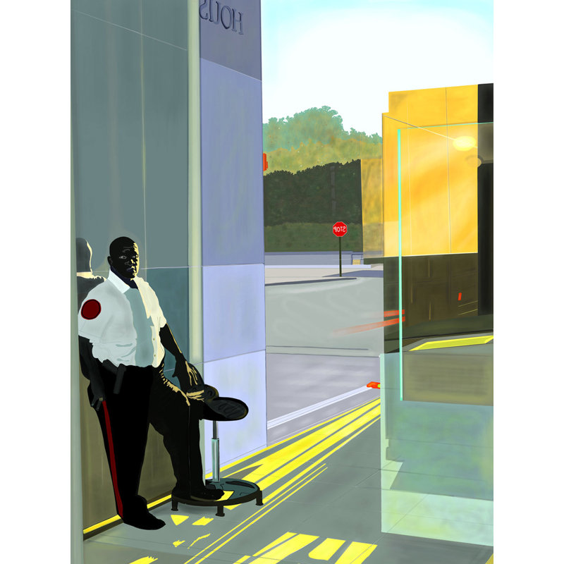 Security Guard Print by Evan Sklar, 32" H x 24" W, Wrapped Canvas