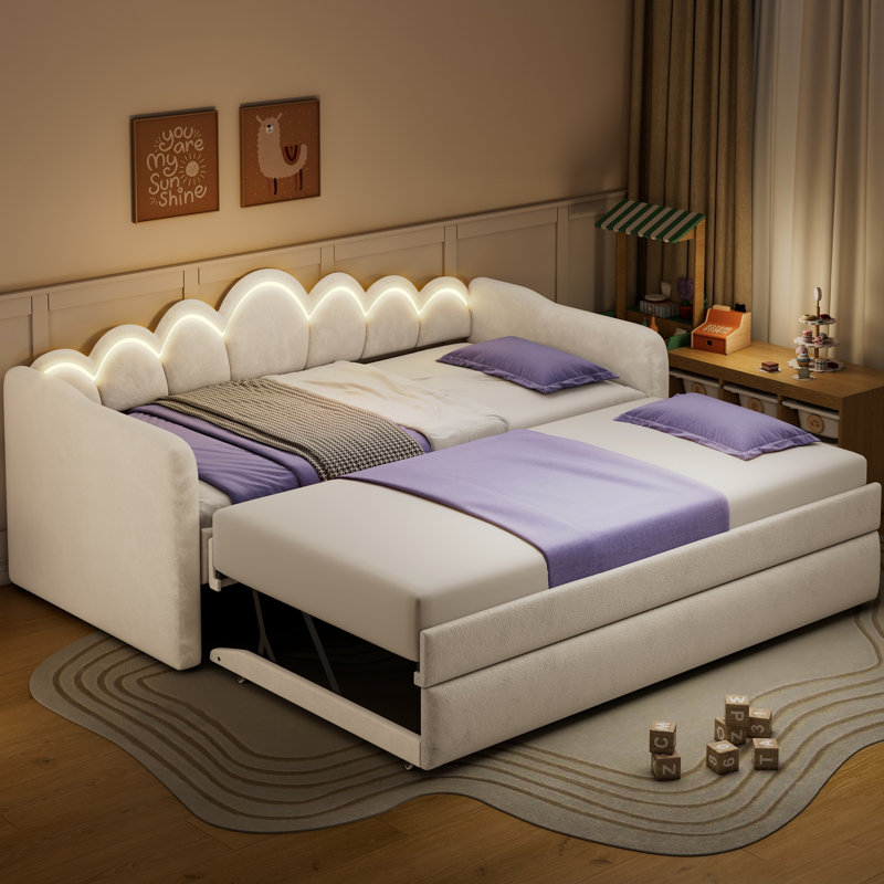 Lit de jour rembourré avec couchette multifonctionnelle et éclairage à DEL, confortable et peu encombrant, White