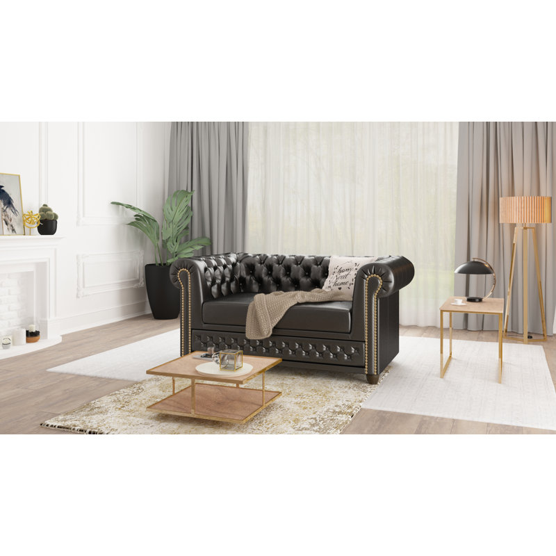  2 seater Chesterfield Sofa with sleeping function, Black
