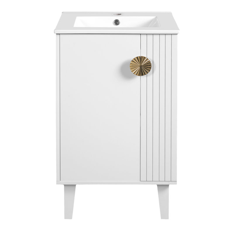 Meuble-lavabo de style français 20 po avec comptoir en céramique, Blanc