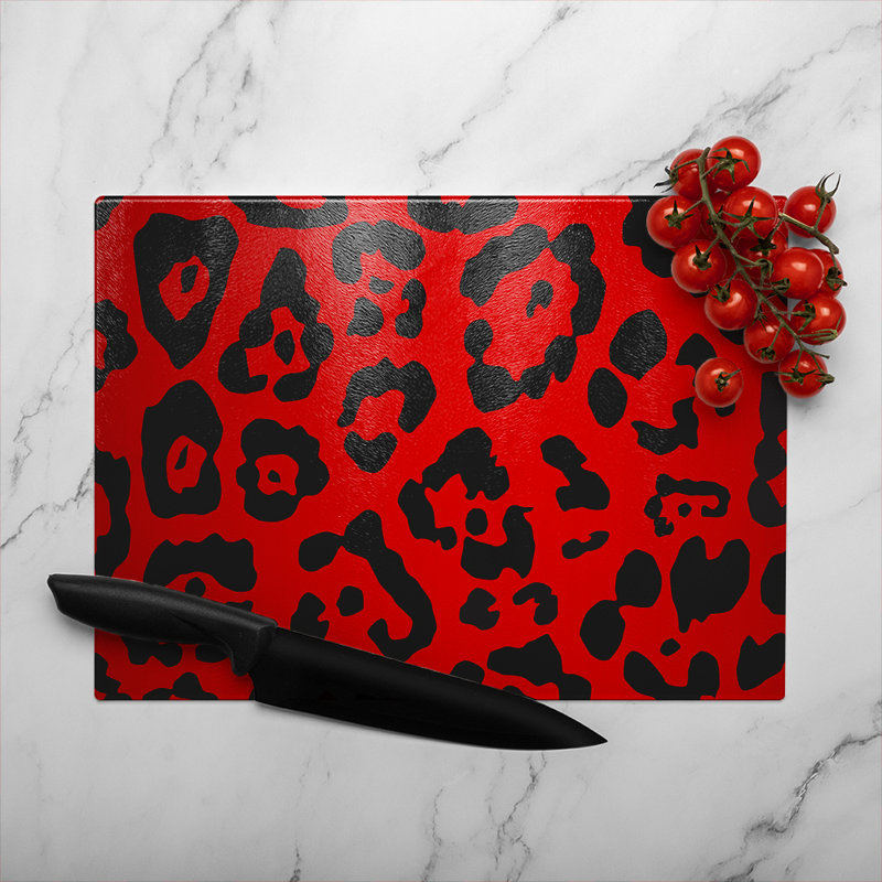 Leopard Print Glass Chopping Board, 40cm L x 28cm W
