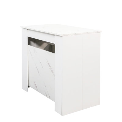 Expandable Console Desk, 118.50In Long, White Marble-Like, Chipboard & , Stylish For Living Area Console, Marble Finish, And Chipboard, Versatile Home Furniture