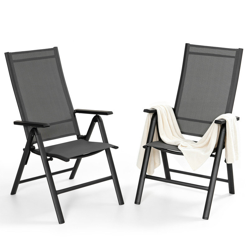 Outdoor Aluminium Textilene Folding Chair Set, 7-Position Adjustable Backrest