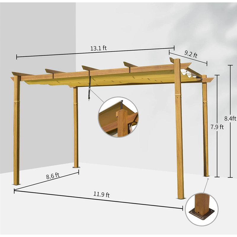 Toile d'extérieur rétractable avec abri de soleil résistant aux intempéries, abri de jardin en aluminium Perla, Naturel