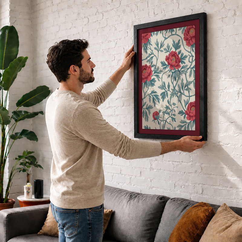 Red Roses and Foliage Botanical - Framed Print, A4 - 29.7 x 21.0 cm, Unframed