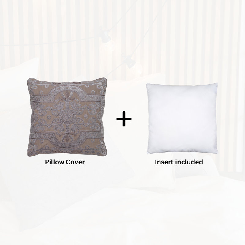 Square Brown and Cream Velvet Applique Embroidered Linen Pillow