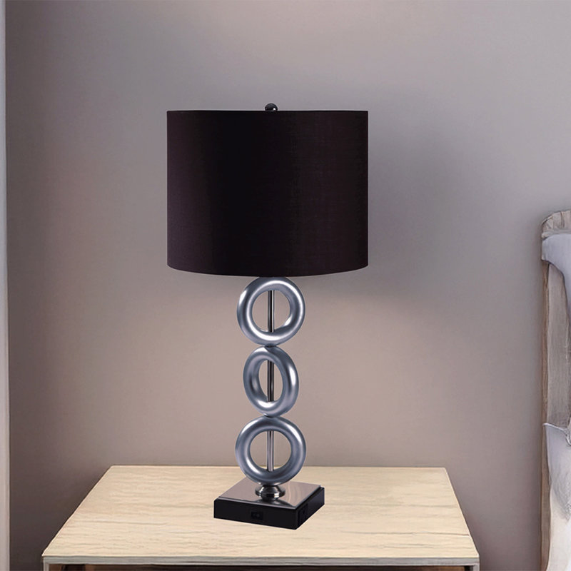 Silver 3-Ring With Outlet Table Lamp