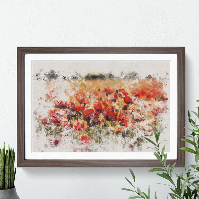 Field of Poppies Vol.1 - Picture Frame Painting, 65cm H x 90cm W x 2cm D, Oak Framed
