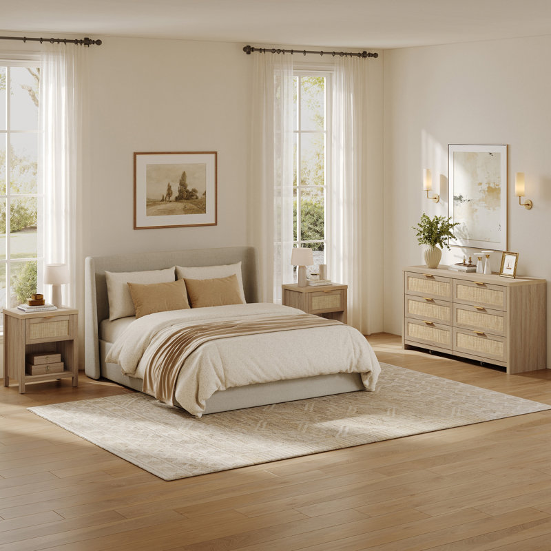 Ensemble de chambre à coucher 3 pièces Boho, Chêne clair