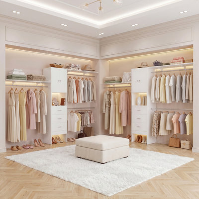  Bedrije 20"-120" Wooden Closet System with Doors and Drawers (2 Shelf Towers)
