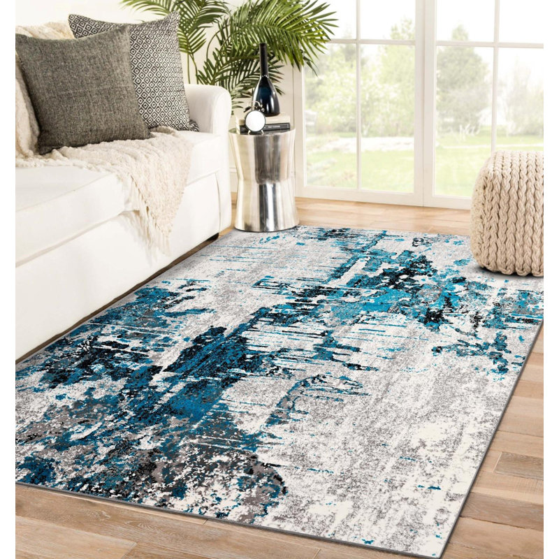Tapis turquoise / crème Thorold, Rectangle 4 pi x 5 pi