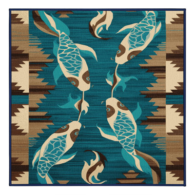 Washable Koi Fish Southwestern Area Rug
