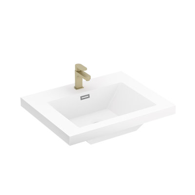 24”x19.49” Single Sink Bathroom Vanity Top With Integrated Resin Basin Without Faucet & Pop Up-drain, White