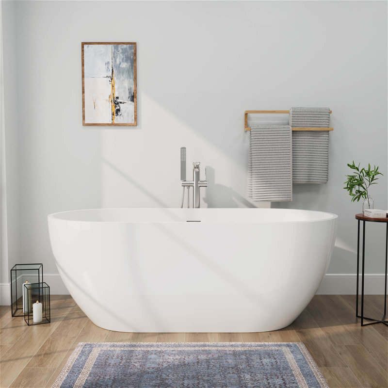 70"L x 31"W Premium Private-Enjoyment Freestanding Oval Soaking Acrylic Bathtub, Spa Bathroom Bundle