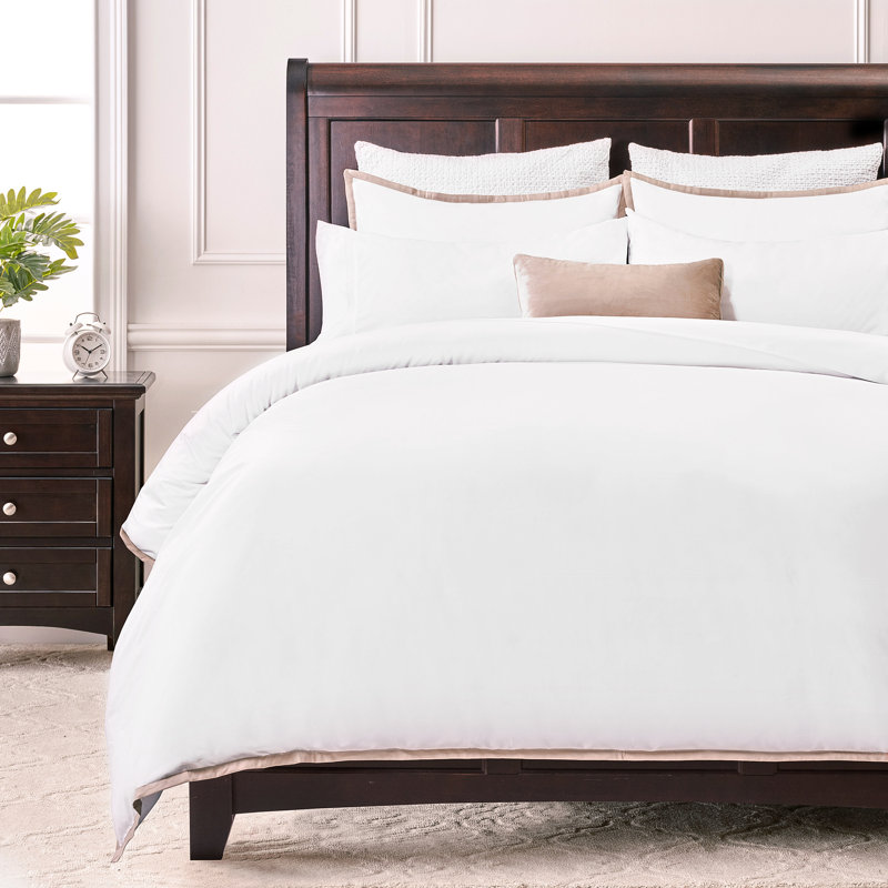 Ensemble de housse de couette brodée Chanasya, Housse de couette grand et 2 taies d'oreiller stan, Beige