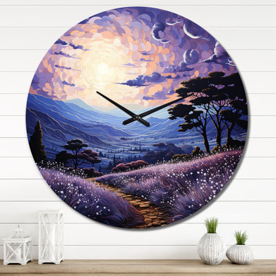 Lavender Enchanting Lavender Pointillism III - Landscapes Wall Clock