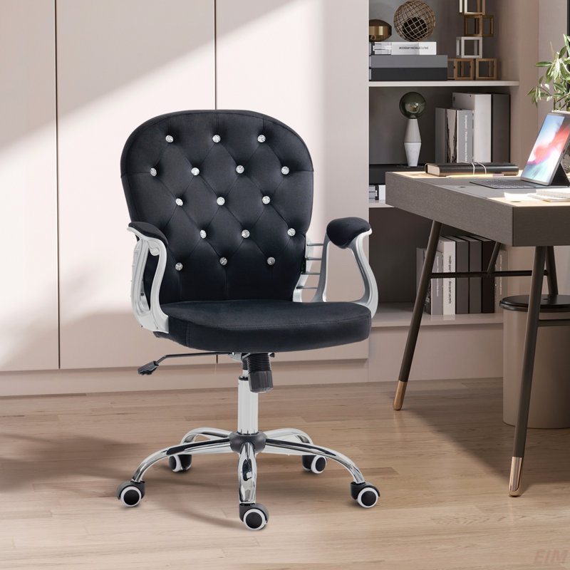 Chaise Kimar avec accoudoirs rembourrés, Velours, Black