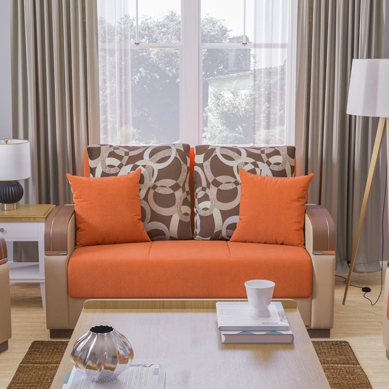 Causeuse convertible avec rangement Primenest, Orange/beige