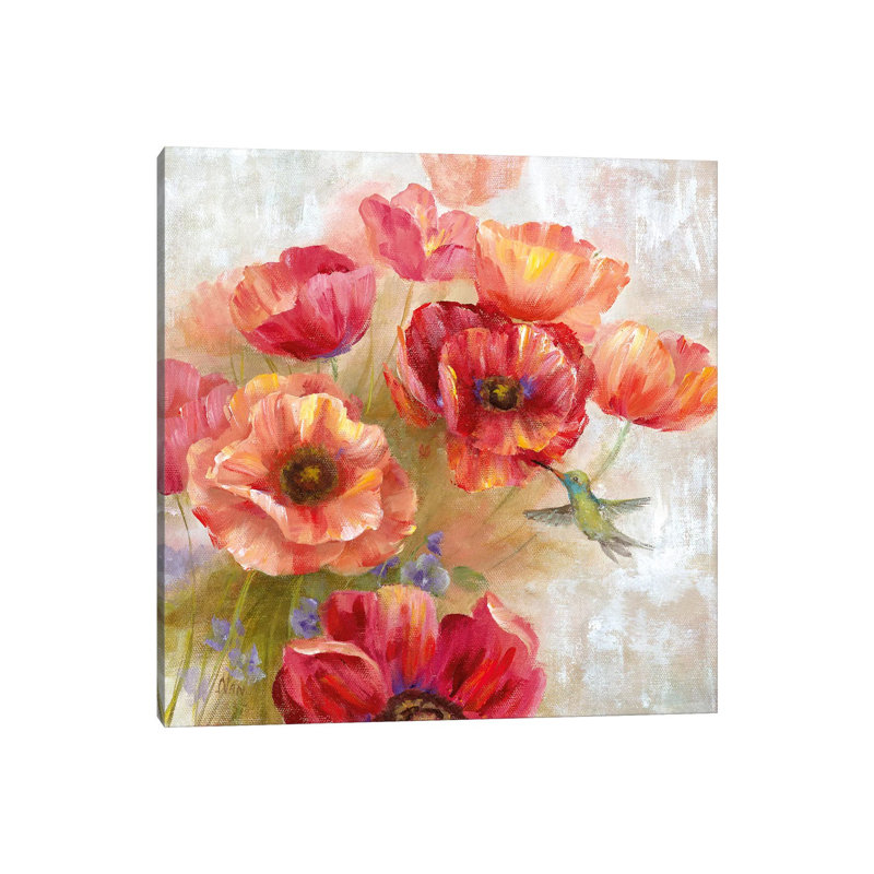 Hummingbird Garden II by Nan - Painting on Canvas, 30.48 cm H x 30.48 cm W, Wrapped Canvas