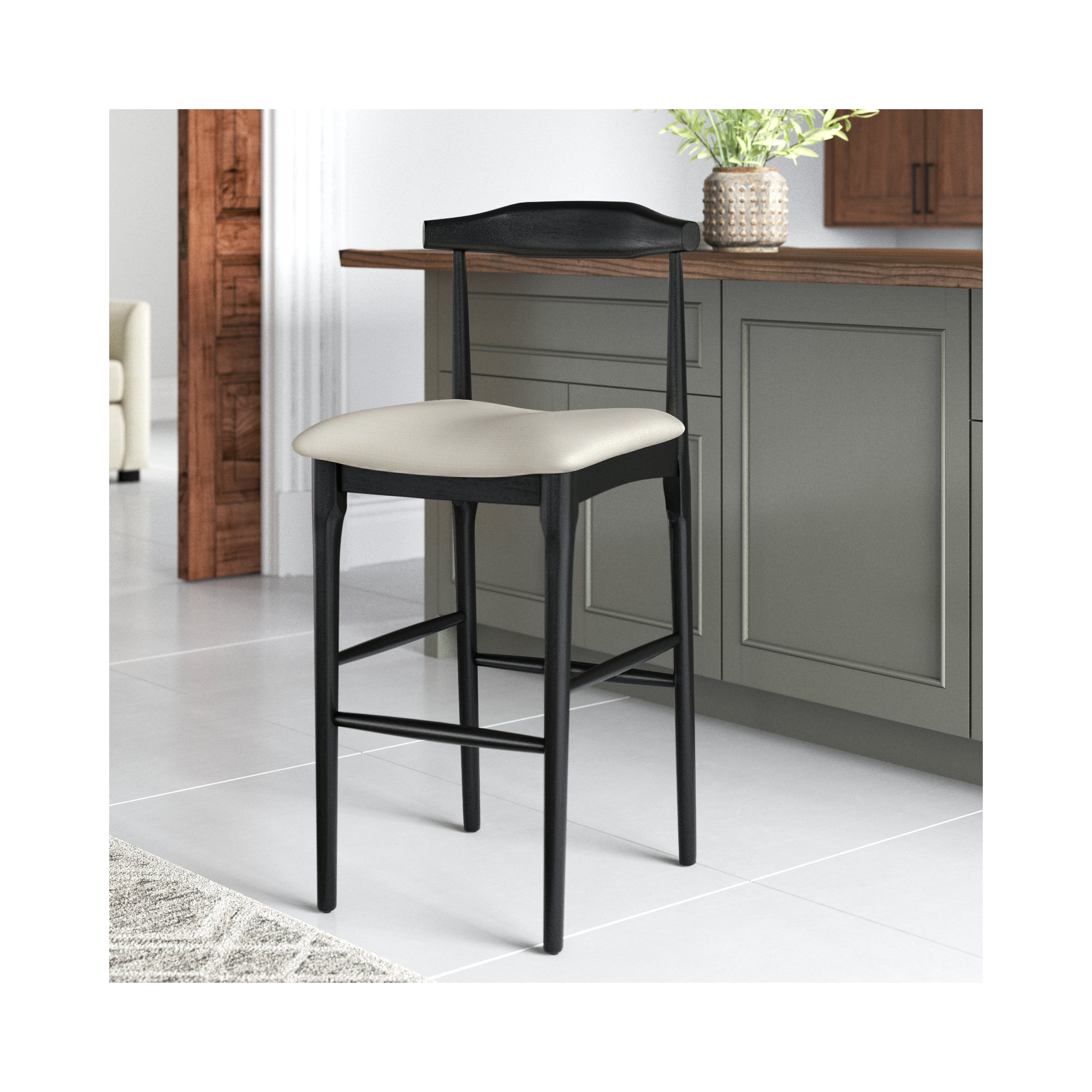 Hank Counter/Bar Stool, Black, Bar Stool (29.6" Seat Height), Cream