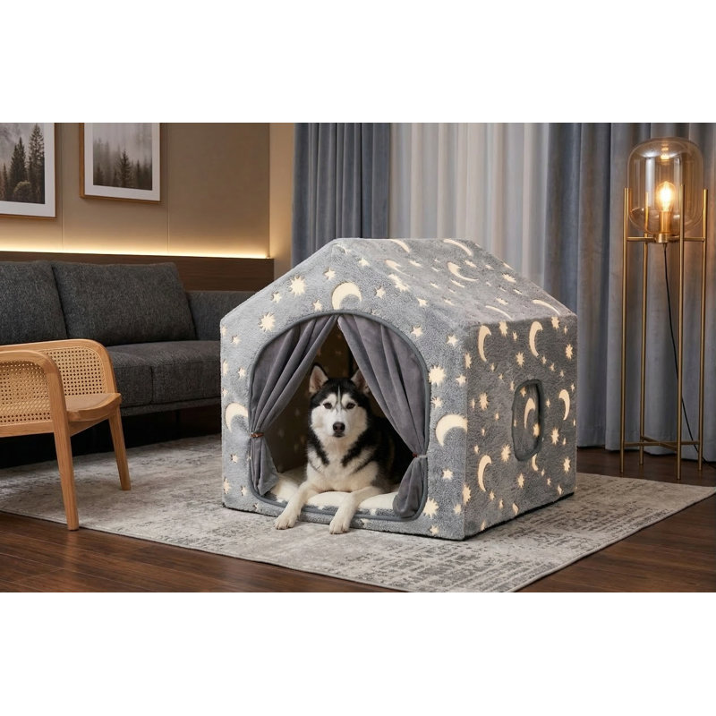 Tente d'intérieur pour chien avec motif en forme d'étoile brillante dans le noir, supporté par un cadre, lavable en machine, conçu pour les chiens pesant 36 à 66 livres, de taille moyenne à grande