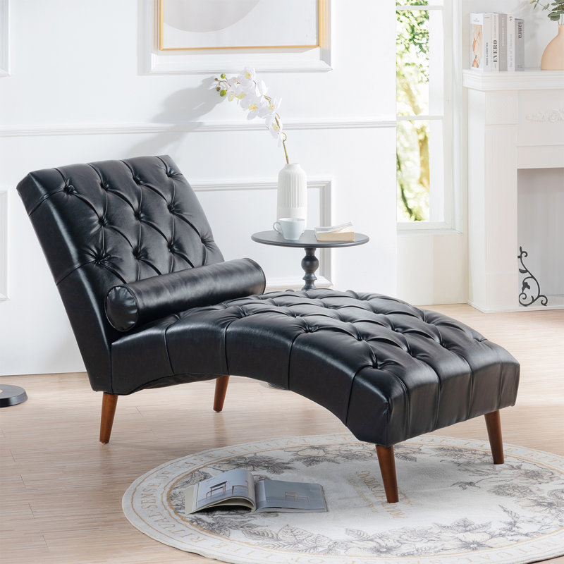 Chaise longue capitonnée sans accoudoirs avec garniture cloutée, Noir