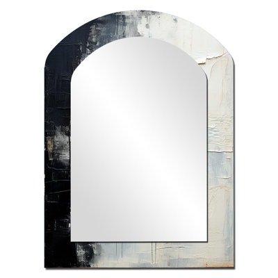 Minimalisme noir et blanc peint en coin II - miroir unique côtier asymétrique, grand miroir mural arqué blanc, impression d'art en métal