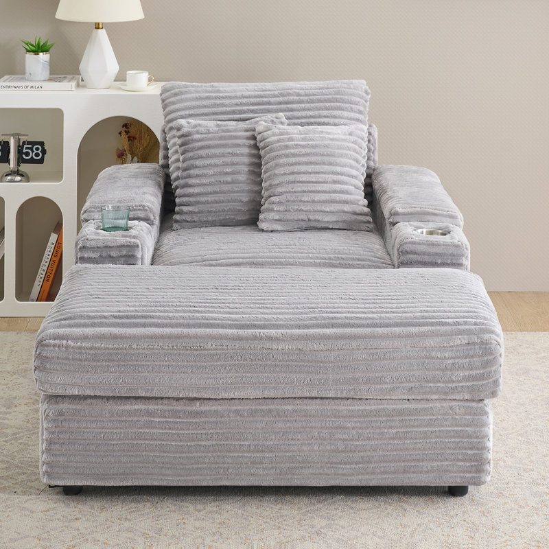 43" Corduroy Single Seater Sofa With Ottoman, Gray Polyester
