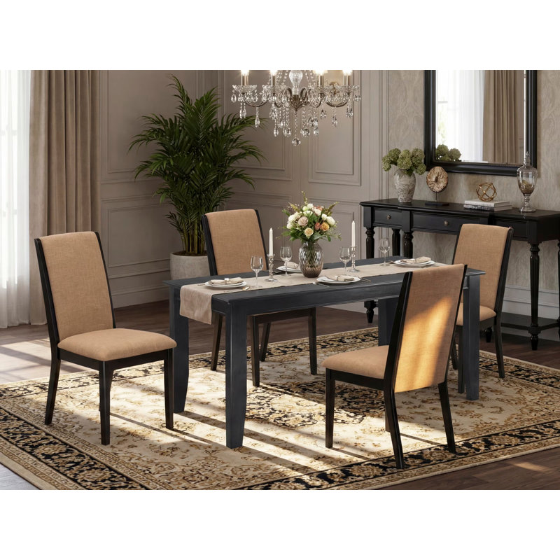 Ensemble de mobilier de salle à manger 5 pièces comprenant une table de salle à manger rectangulaire et 4 chaises Parsons en tissu de sable clair, noir
