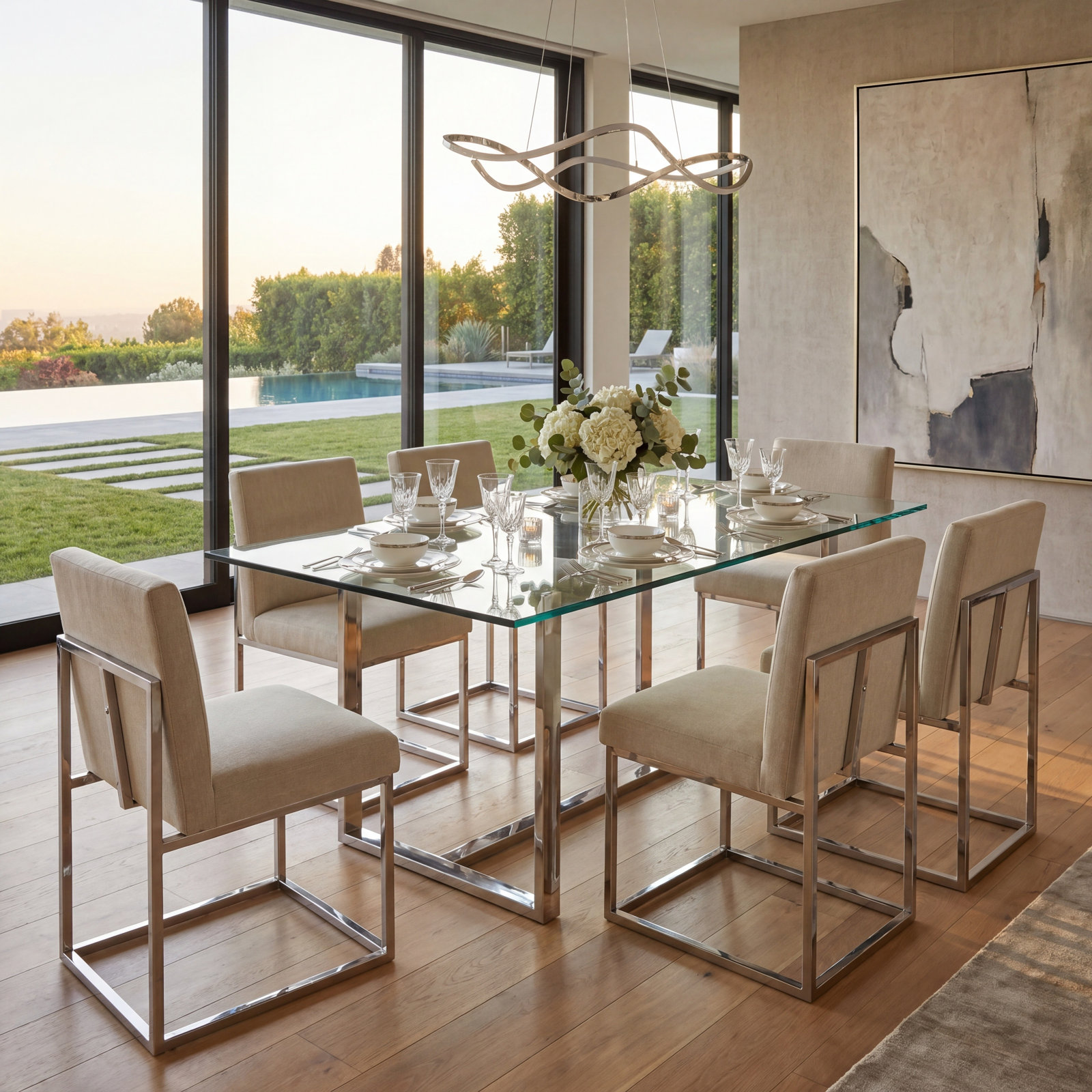 Athens Upholstered Stainless Steel Side Chair, Taupe 100% Polyester, Silver