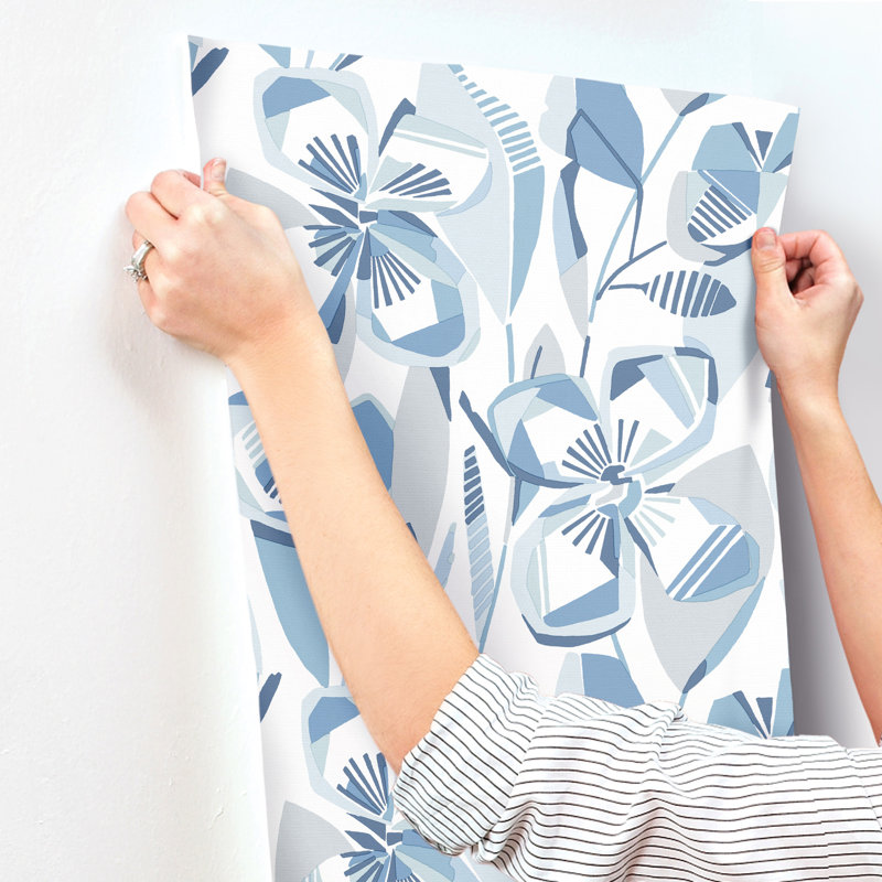 Nathalie Light Green Abstract Blooms Wallpaper, Blue