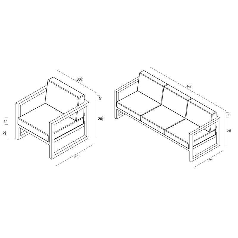 Avion 2 Piece Sofa Set, Cast Silver Sunbrella®, Black