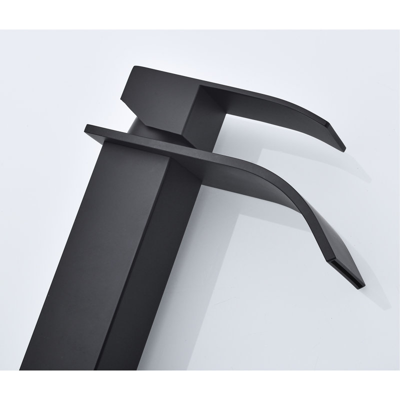 Bathroom Sink Faucet With Waterfall Spout And Single Handle, Matte Black Finish, Manufactured Stainless Steel For A Modern Bath Spout, Handle Operation Hassle- Water Flow, Made