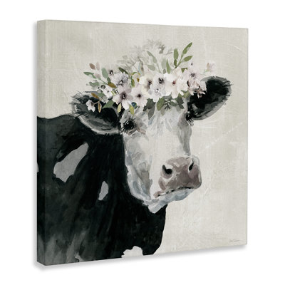 «Gazing Cow with Florals», art mural sur toile par Carol Robinson