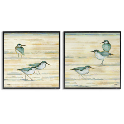 «Sandpipers Abstract Water Shoreline» par Paul Brent, ensemble de 2 peintures sur bois