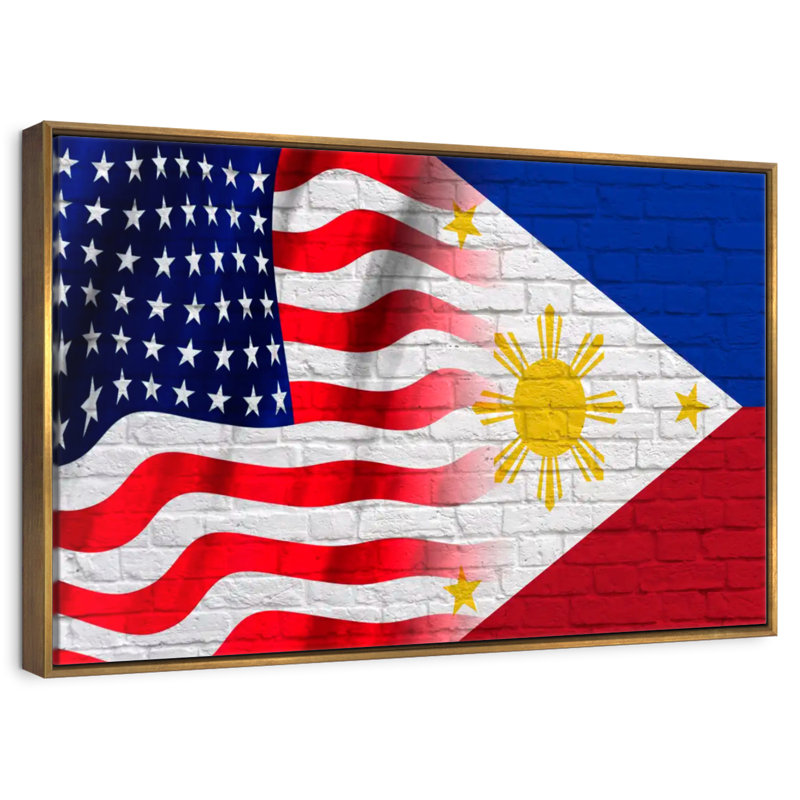 Drapeau des États-Unis et des Philippines, Cadre flottant doré, 31 po x 21 po