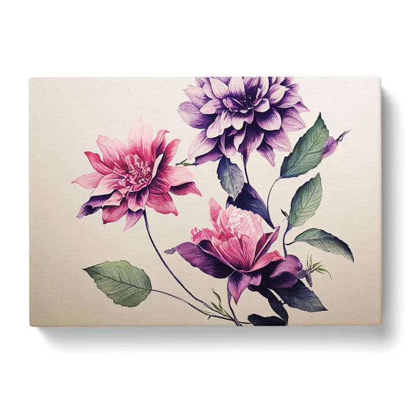 Artistic Watercolour Flowers - Wrapped Canvas, 40cm H x 60cm W x 3cm D