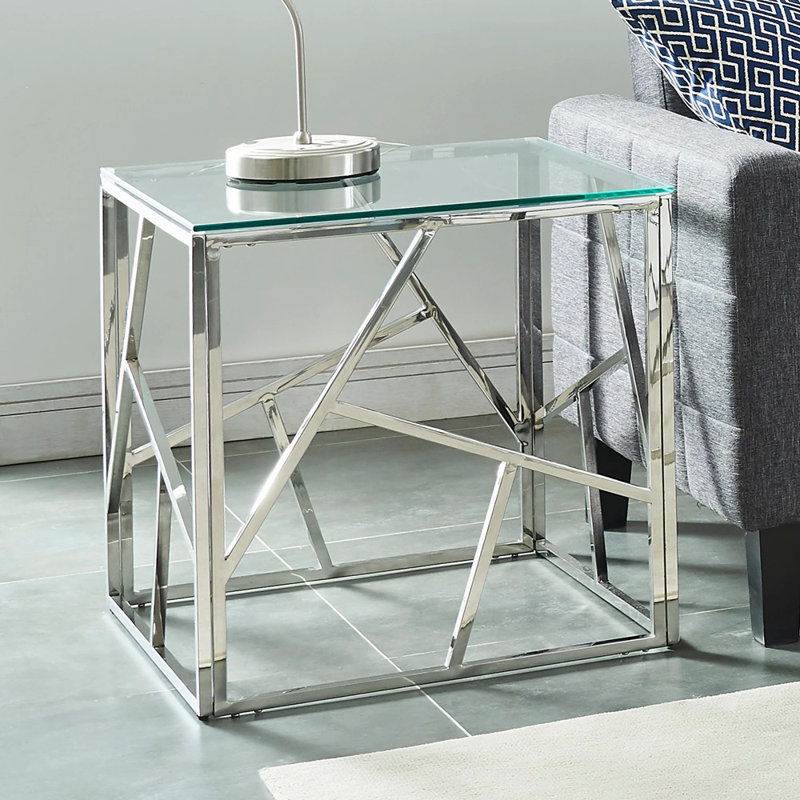 Glass Top End Table Set, Silver