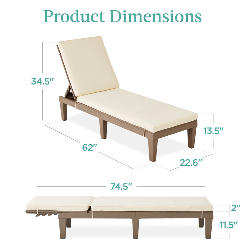 Myzafer Outdoor Lounge Chair, Resin Patio Chaise Lounger w/ Seat Cushion, 5 Positions