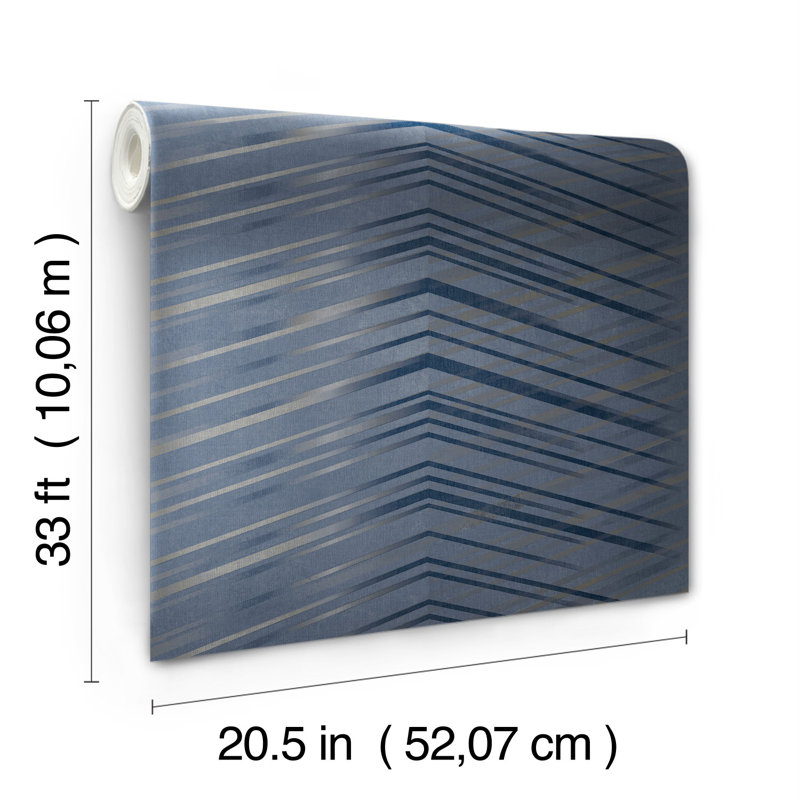 Rouleau de papier peint métallique à chevrons scintillants L 33 pi x l 20,5 po, Marine