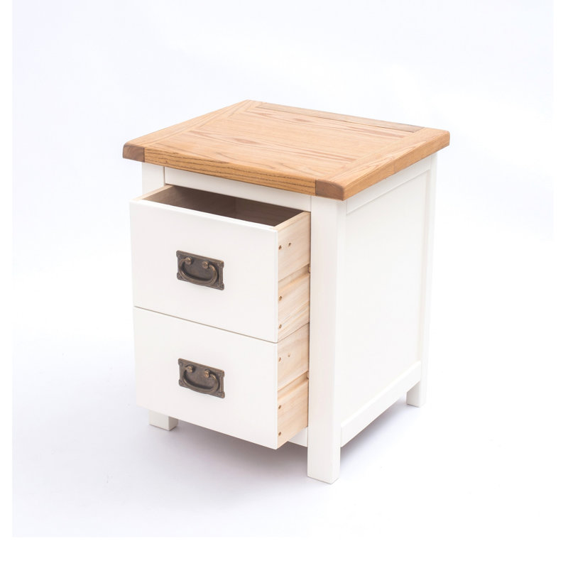 Cerritos 45cm W Plywood / Laminate Board Bedside Table, Brown/Off White/Antique Brass