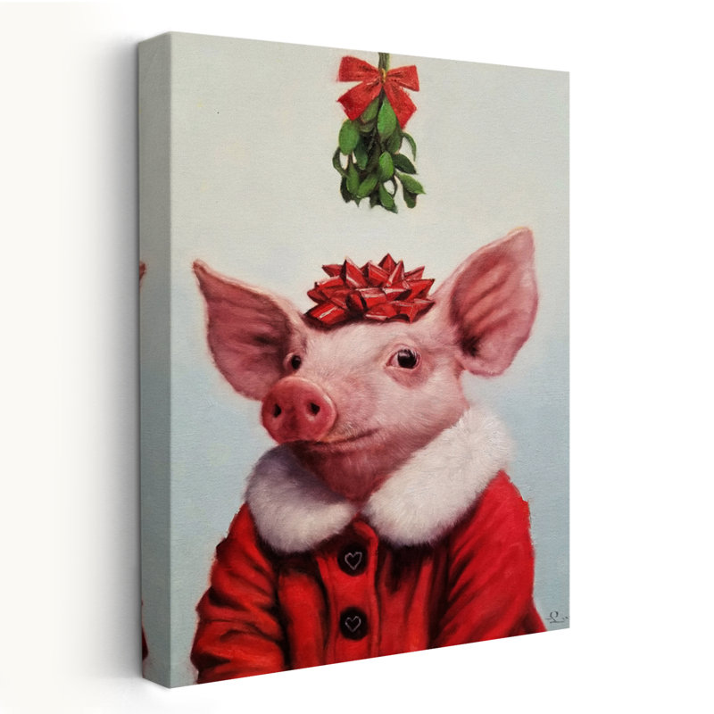 Anticipation - enfants, animaux, urbain, pop, surréalisme, humour, cochons, fêtes, art de Noël, H 48 po x l 32 po
