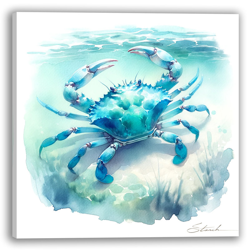 Crabe bleu serein sur toile, H 12 po x l 12 po x P 1 po